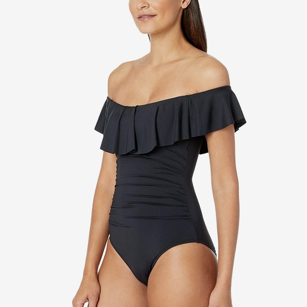 NWT La Blanca Island Goddess Ruffle Off Shoulder One Piece Swimsuit Plus Size - Picture 1 of 8